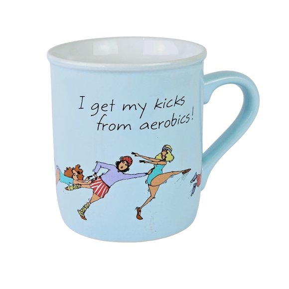 Vintage 1984 Hallmark Mugs "I Get My Kicks from Aerobics" Coffee Cup - Picture 1 of 6